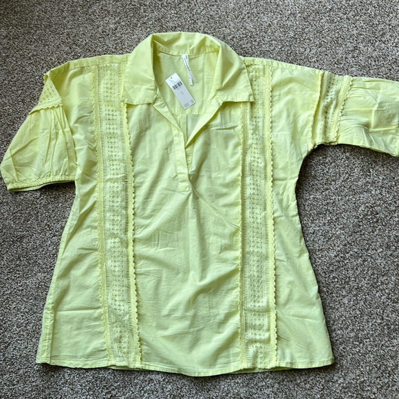 Anthropologie Acid Yellow Puff Sleeve Blouse - Picture 3 of 6